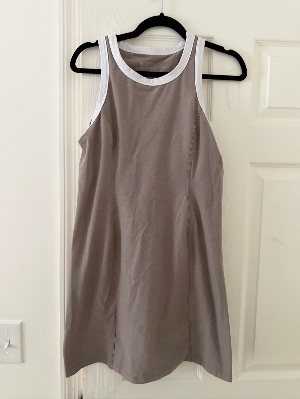 Beyond Yoga Taupe Tank Dress with White Trim